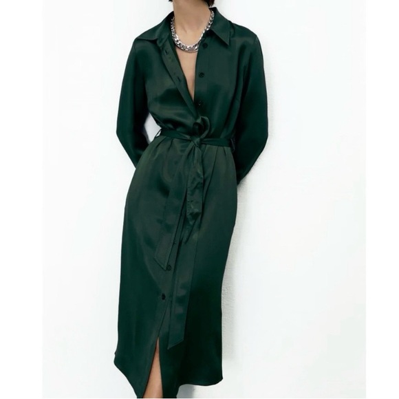 Rich hunter green satin effect button up dress XL - Picture 5 of 7